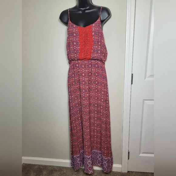 Skies Are Blue by Stitch Fix Red Paisley Maxi Dress sz L - Picture 1 of 10
